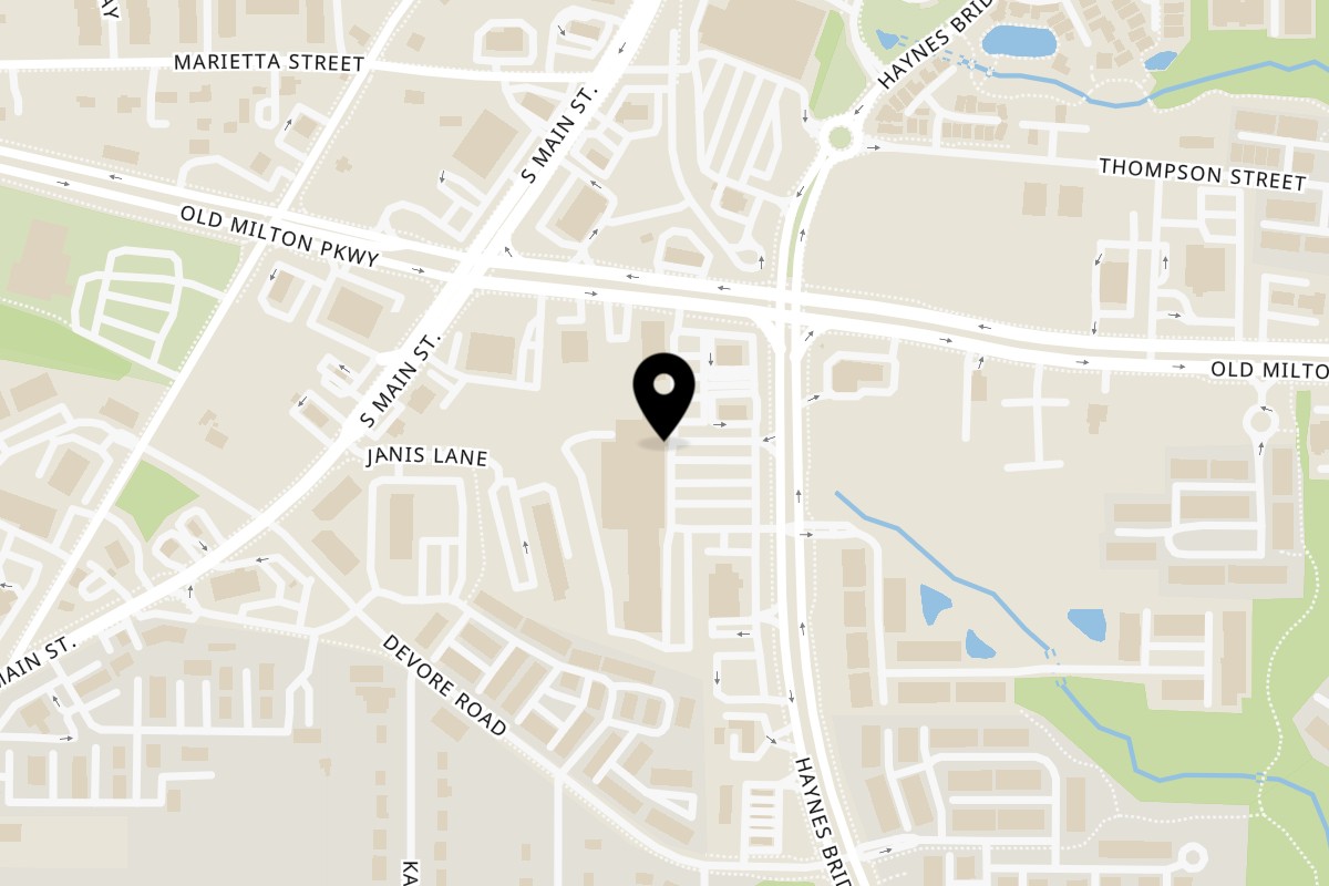 Map showing the location of Sid's Pizza - Alpharetta on 11770 Haynes Bridge Rd Ste 301 in Alpharetta